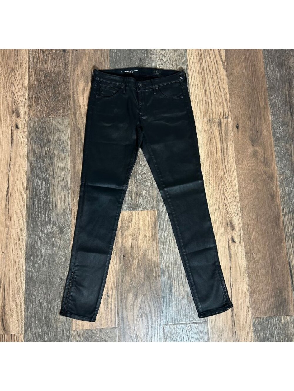 AG Adriano Goldschmied The Zip Up Ankle Skinny Coated Black Legging Size 27 NWOT